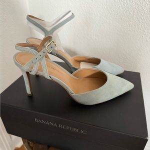 Banana Republic Open Back Suede Heels (7.5) Blue Graphite - New